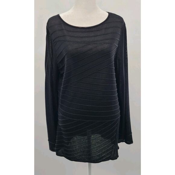Lafayette 148 Semi Sheer Mesh Tunic Top Medium Black Stripe Minimalist Luxury - Picture 1 of 11